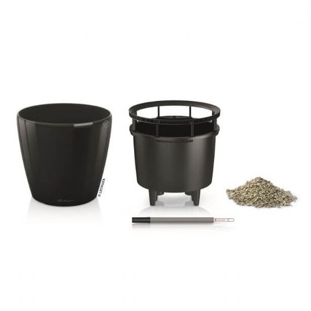 Lechuza Classico Premium LS indendrs krukke til blomster med selvvandingssystem  Sort Hjglans &Oslash;21 x H20 cm