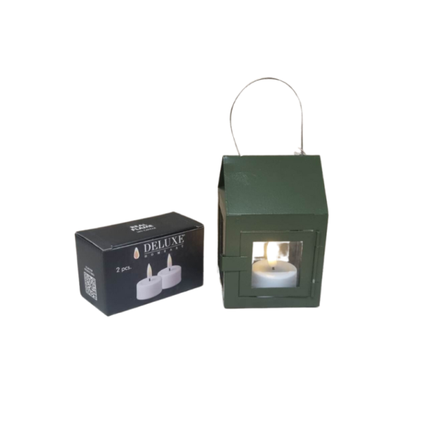 A2Living fyrfads grøn lanterne m. DeluxeHomeart LED fyrfadslys
