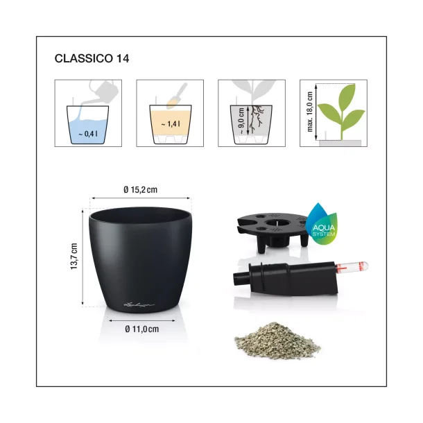 Classico color 14 - White krukke til blomster med selvvandingssystem 