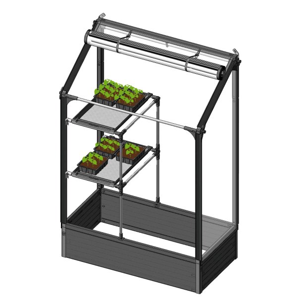Plant tray rack incl. 2 plant trays for mounting in a high wall bed 