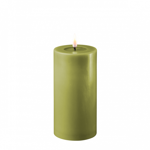 Deluxe Homeart Oliven grøn LED Bloklys 7,5x15 cm