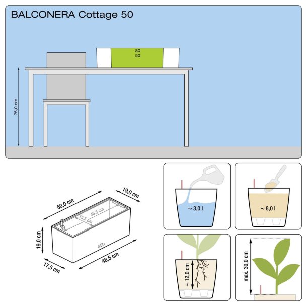 Lechuza Balconera Cottage udendrs krukke til blomster med selvvandingssystem 