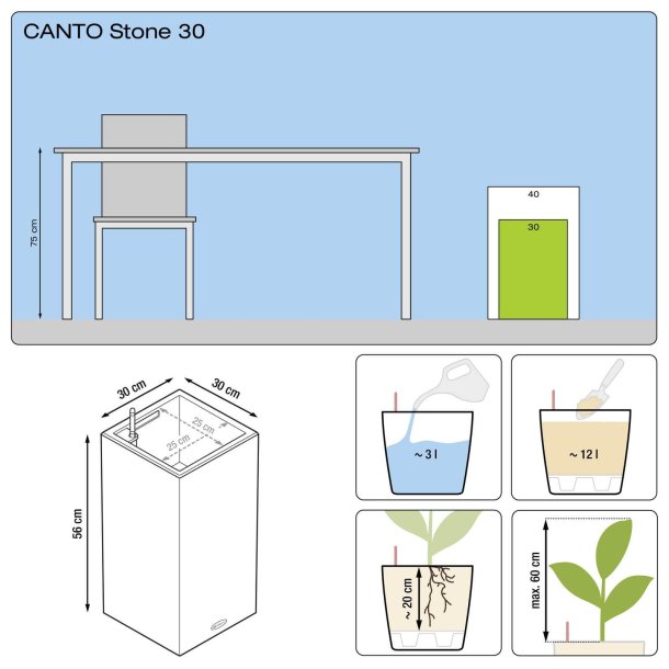 Lechuza Canto Stone High 30 udendrs krukke til blomster med selvvandingssystem 