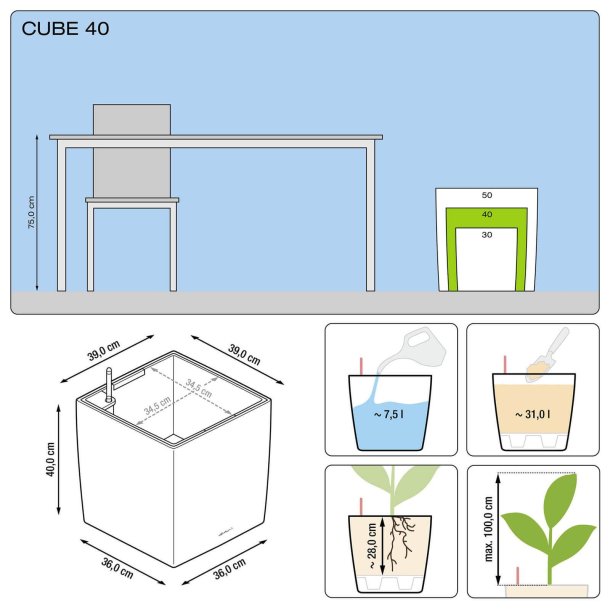 Lechuza  Cube indendrs krukke til blomster med selvvandingssystem 