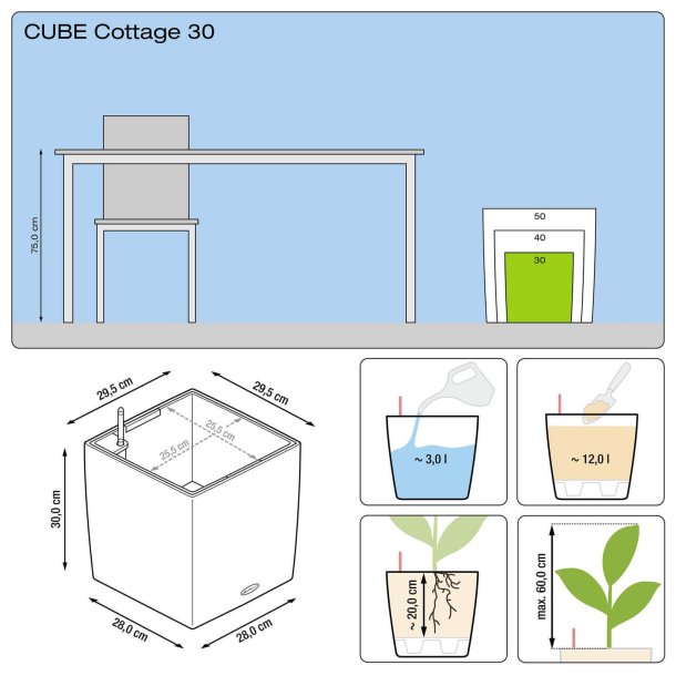Lechuza Cube Cottage udendrs krukke til blomster med selvvandinssystem 
