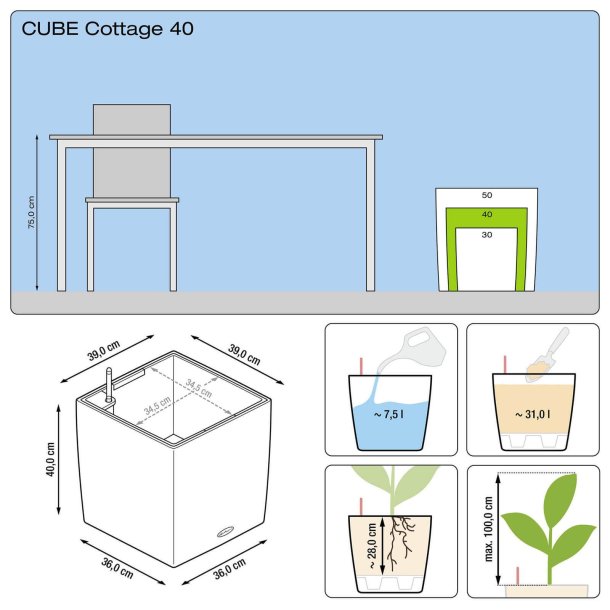 Lechuza Cube Cottage udendrs krukke til blomster med selvvandinssystem 