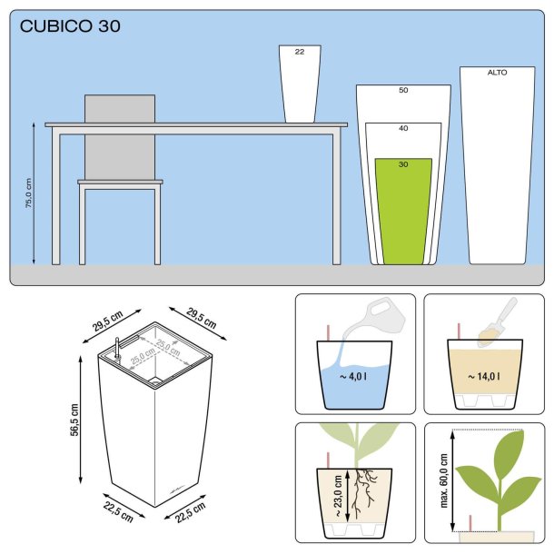 Lechuza  Cubico Premium indendrs krukke til blomster med selvvandingssystem 
