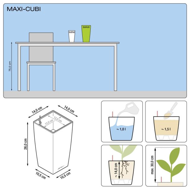 Lechuza Maxi Cubi indendrs krukke til blomster med selvvandingssystem 26