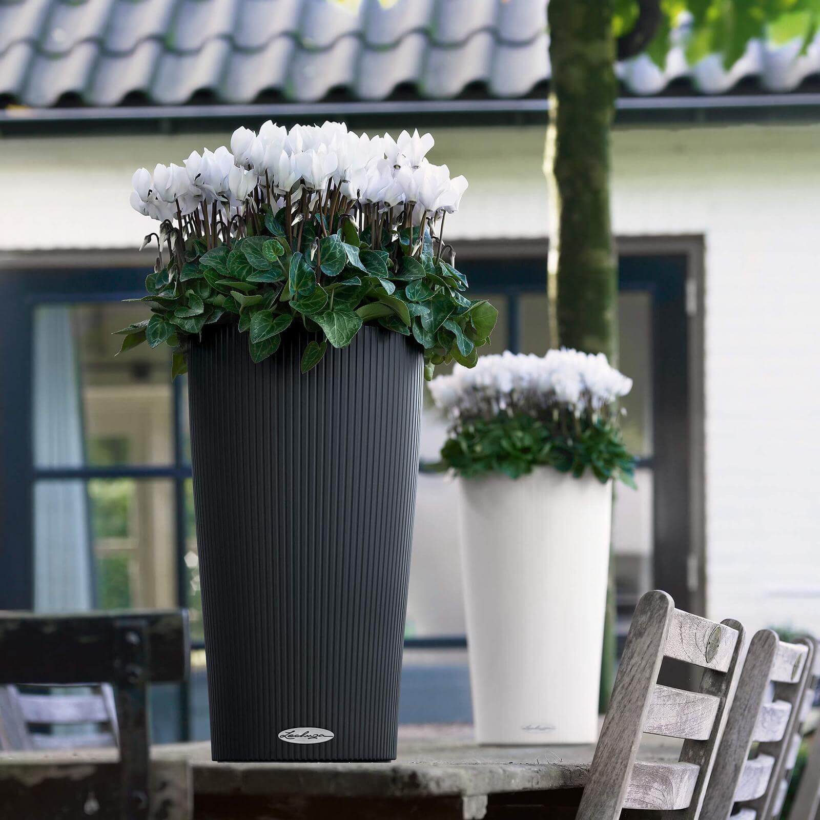 Lechuza Cilindro Color udendørs krukke til blomster med selvvandingssystem  Hvid Ø32 x H56 cm