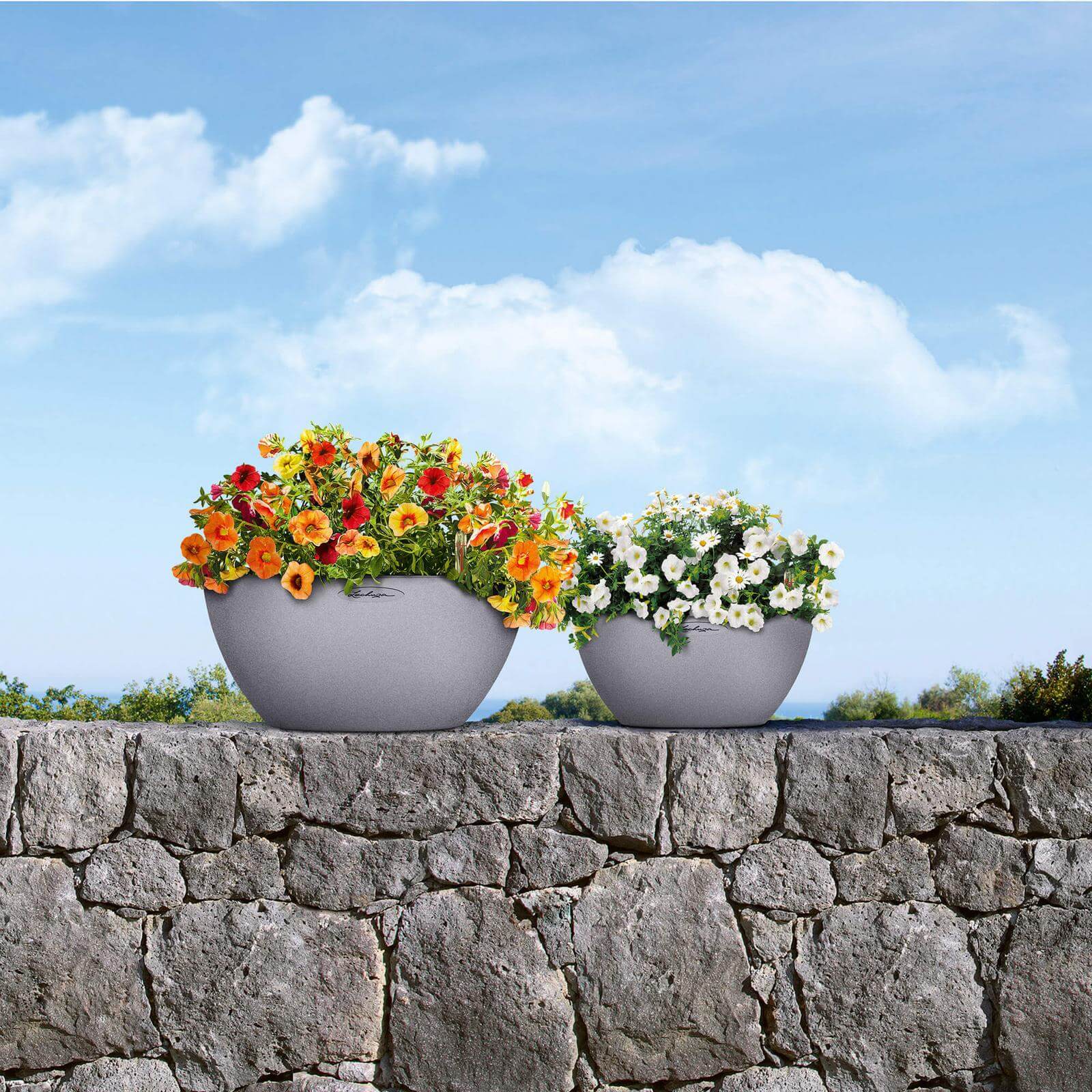 Billede af Lechuza Cubeto Stone udendørs krukke til blomster med selvvandingssystem Stone gray Ø30xH13 cm