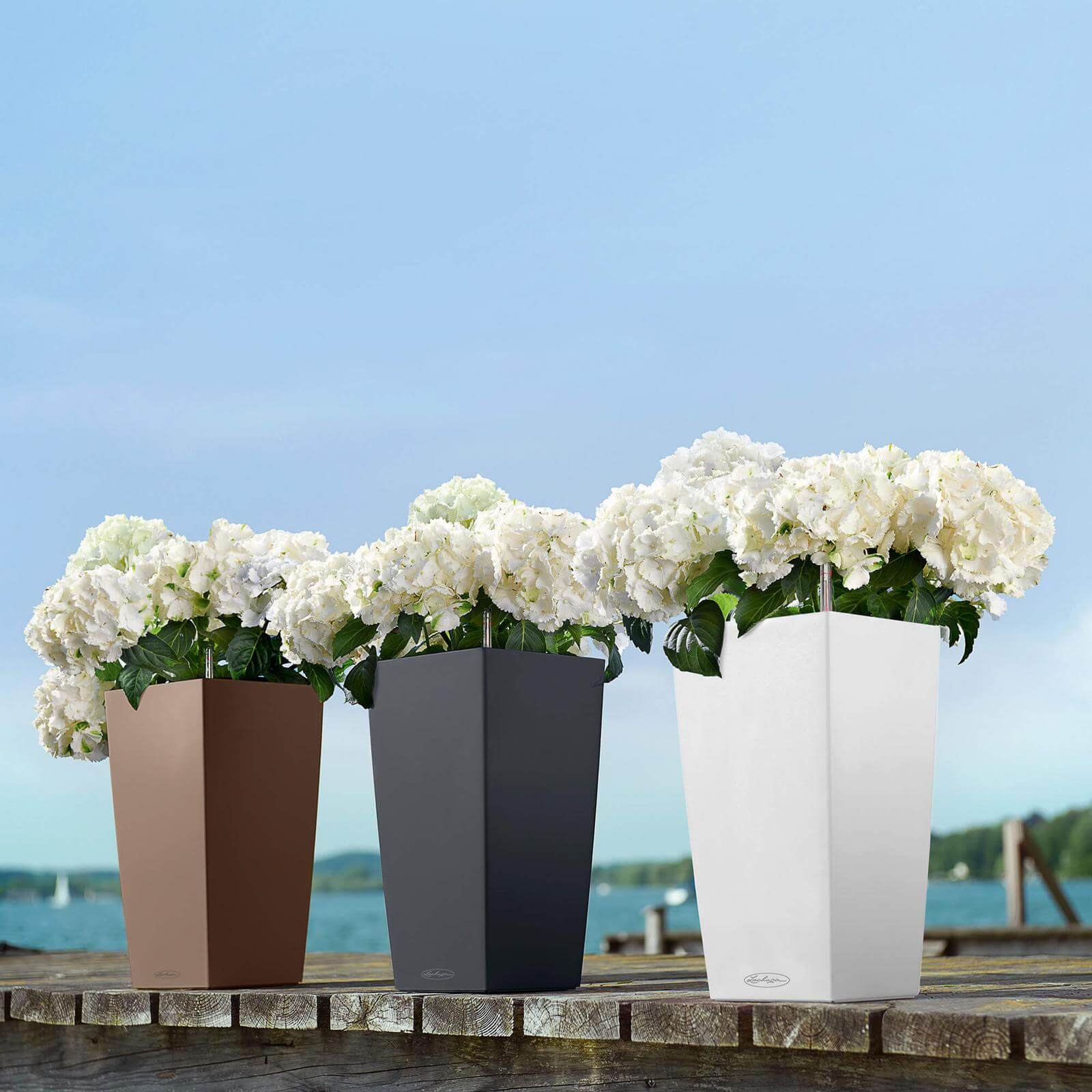Billede af Lechuza Cubico Color udendørs krukke til blomster med selvvandingssystem Hvid 22 x 22 x H41 cm